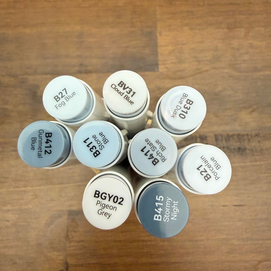 Ohuhu Honolulu Brush Markers - Brush and Fine Tip - BLUE GREYS