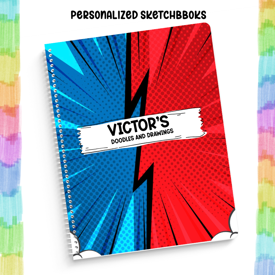 Personalized Sketchbook Red and Blue Superhero
