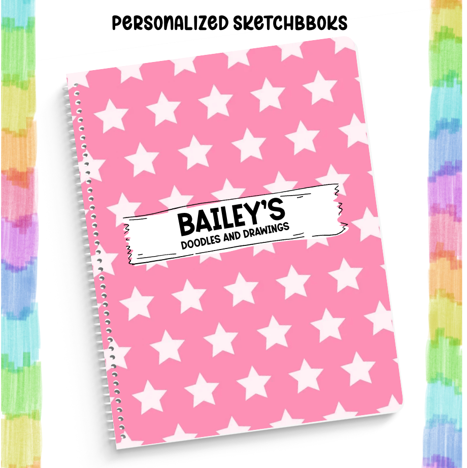 Personalized Sketchbook Pink with White Stars