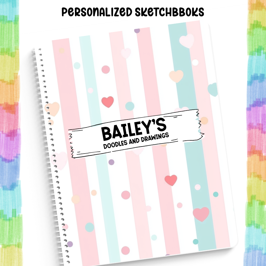 Personalized Sketchbook Pastel Hearts