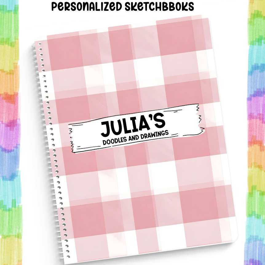 Personalized Sketchbook Pink and White Checker
