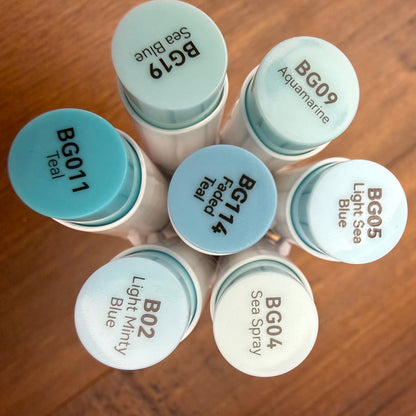 Ohuhu Honolulu Brush Markers - Brush and Fine Tip - ICE BLUE GREENS