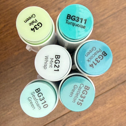 Ohuhu Honolulu Brush Markers - Brush and Fine Tip - BRIGHT BLUE GREENS