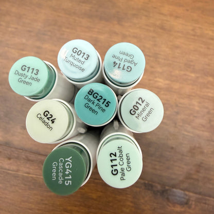 Ohuhu Honolulu Brush Markers - Brush and Fine Tip - DUSTY BLUE GREENS