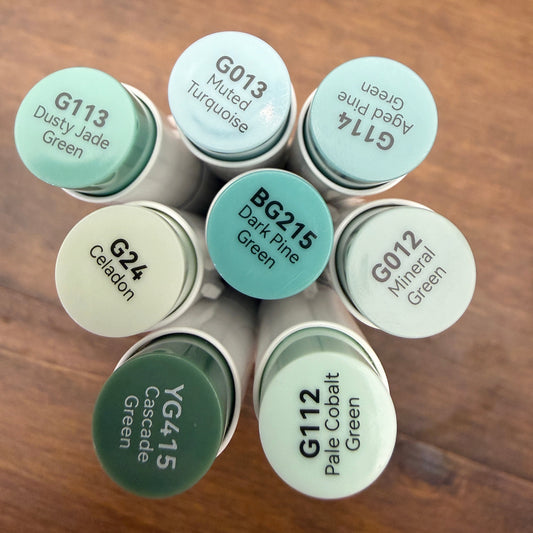 Ohuhu Honolulu Brush Markers - Brush and Fine Tip - DUSTY BLUE GREENS