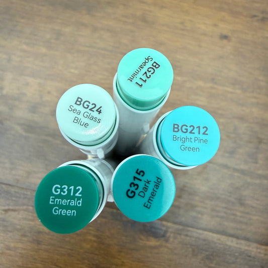 Ohuhu Honolulu Brush Markers - Brush and Fine Tip - JADE GREENS