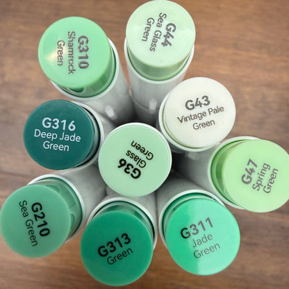 Ohuhu Honolulu Brush Markers - Brush and Fine Tip - COOL GREENS