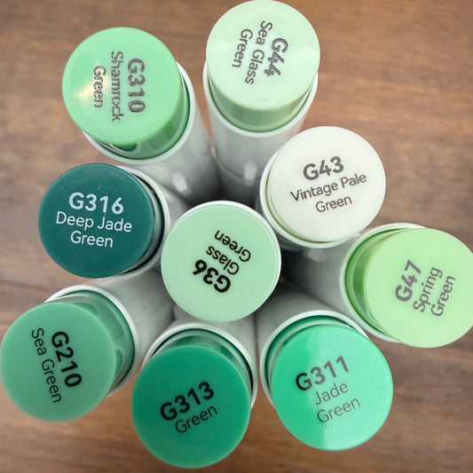 Ohuhu Honolulu Brush Markers - Brush and Fine Tip - COOL GREENS