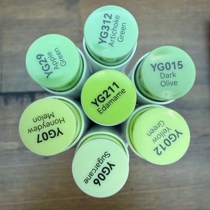 Ohuhu Honolulu Brush Markers - Brush and Fine Tip - YELLOW GREENS