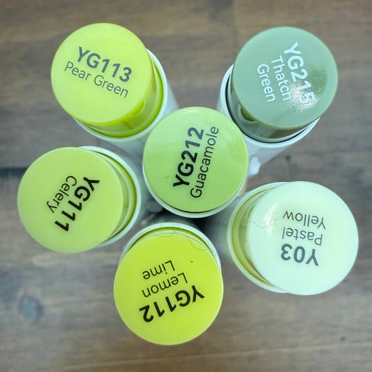 Ohuhu Honolulu Brush Markers - Brush and Fine Tip - GREEN YELLOWS