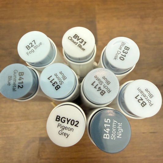 Ohuhu Honolulu Brush Markers - Brush and Fine Tip - BLUE GREYS