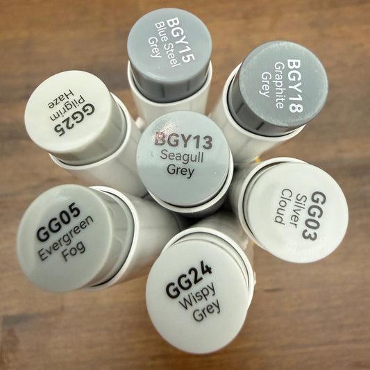 Ohuhu Honolulu Brush Markers - Brush and Fine Tip - GREEN GREYS