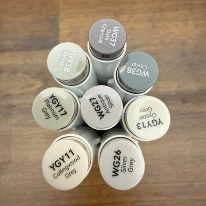 Ohuhu Honolulu Brush Markers - Brush and Fine Tip - GREEN GREYS