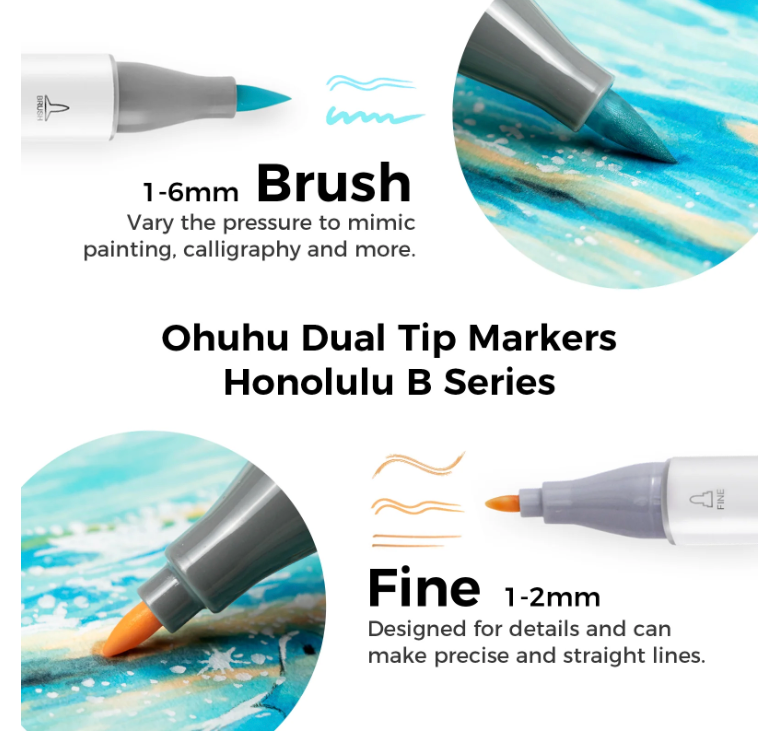 Ohuhu Honolulu Brush Markers - Brush and Fine Tip - PASTELS BLOSSOMING