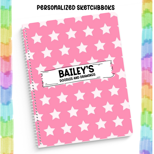 Personalized Sketchbook Pink with White Stars