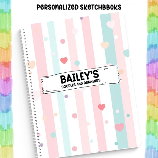 Personalized Sketchbook Pastel Hearts